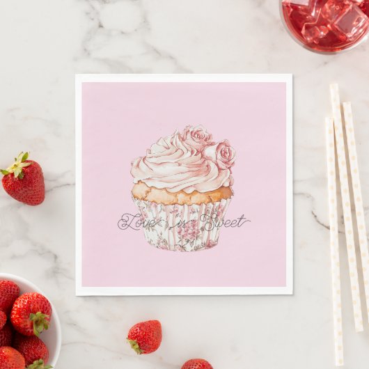 Pretty Pink Roses Floral Cupcake Bridal Shower Servet (Insitu)