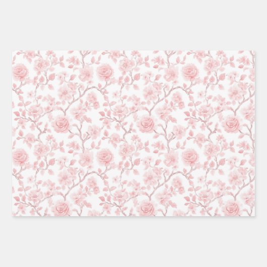Pretty Pink Roses Floral Glitter Bridal Shower Inpakpapier Vel (Voorkant)