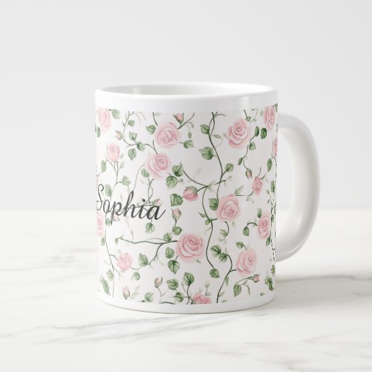 Pretty Pink Roses Floral   Grote Koffiekop (Voorkant rechts)