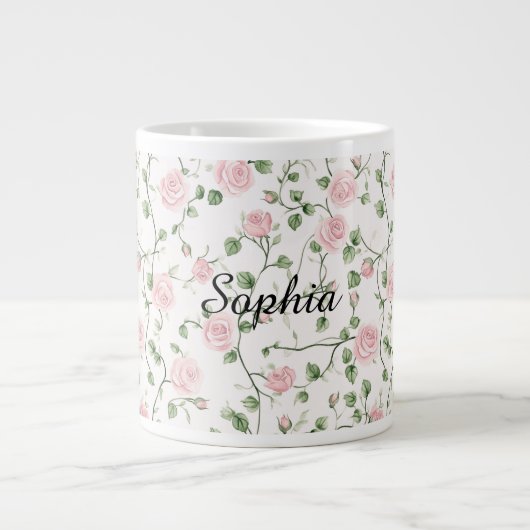 Pretty Pink Roses Floral   Grote Koffiekop (Voorkant)