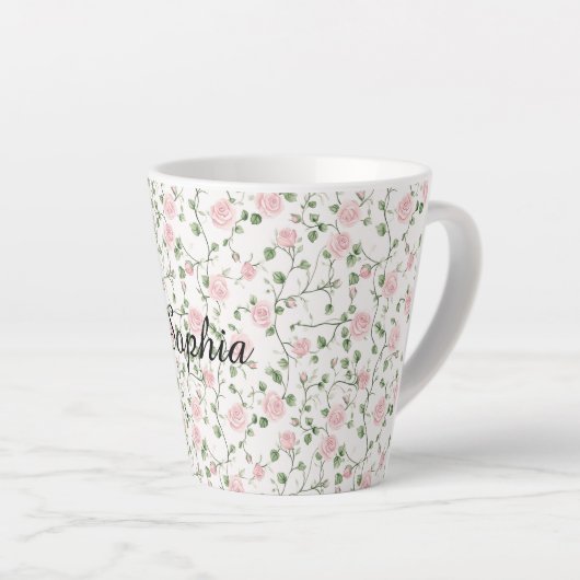 Pretty Pink Roses Floral   Latte Mok (Rechterhoek)