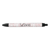 Pretty Pink Roses Floral Love Zwarte Inkt Pen (Voorkant)