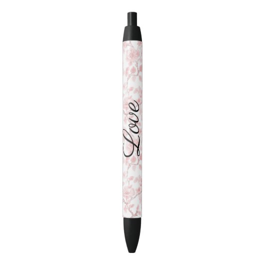 Pretty Pink Roses Floral Love Zwarte Inkt Pen (Voorkant Verticaal)
