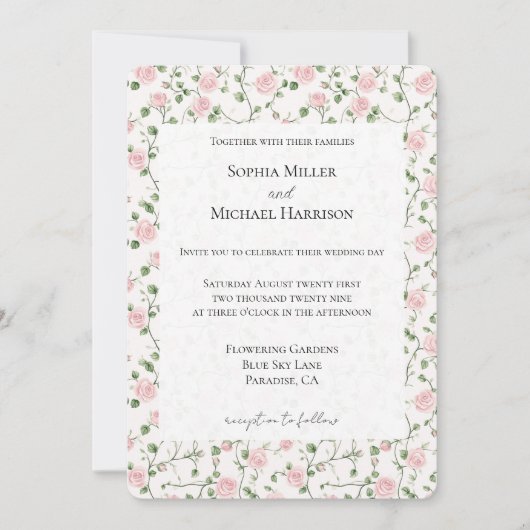 Pretty Pink Roses Floral Wedding Kaart (Voorkant)