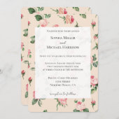 Pretty Pink Roses Floral Wedding Kaart (Voorkant / Achterkant)