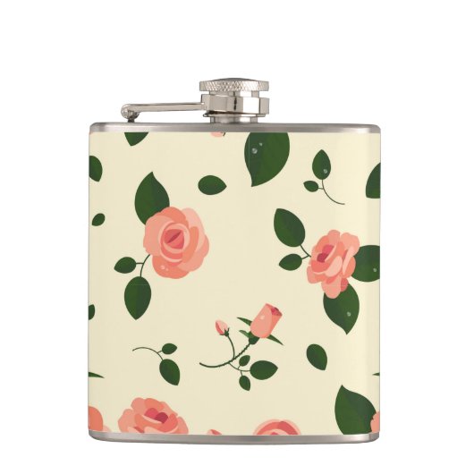 Pretty Pink Roses Pastel Pink Pattern Heupfles (Voorkant)