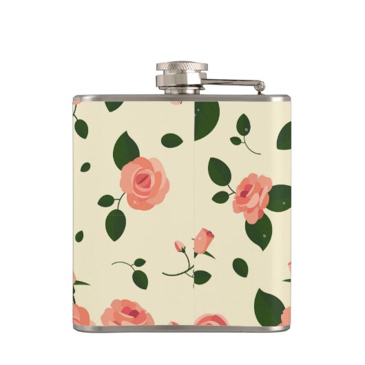 Pretty Pink Roses Pastel Pink Pattern Heupfles (Achterkant)