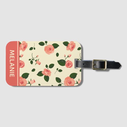 Pretty Pink Roses Pastel Pink Pattern Personalised Bagagelabel (Voorkant (horizontaal))