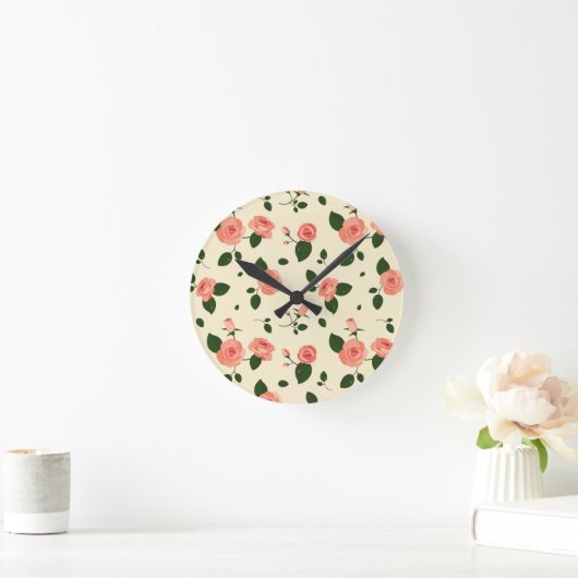 Pretty Pink Roses Pastel Pink Pattern Ronde Klok (Huis)