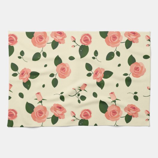 Pretty Pink Roses Pastel Pink Pattern Theedoek (Horizontaal)