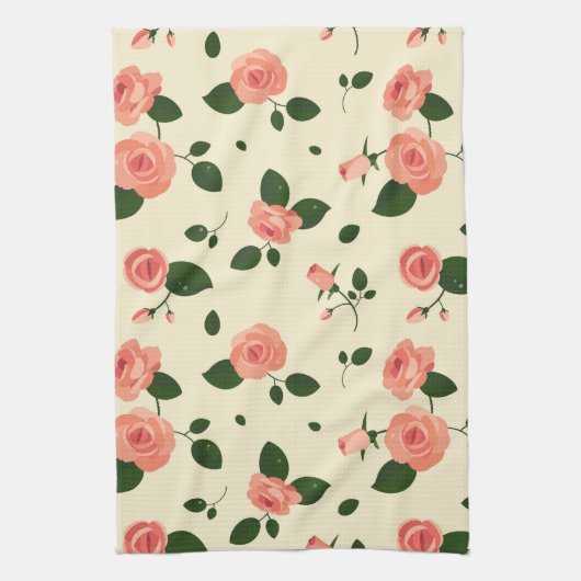 Pretty Pink Roses Pastel Pink Pattern Theedoek (Verticaal)
