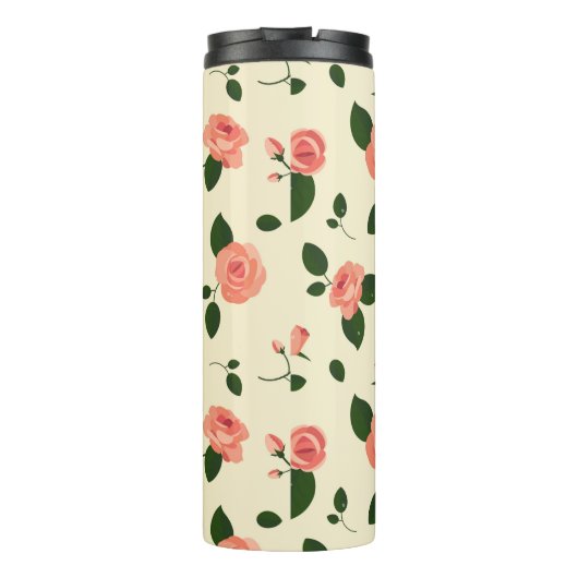 Pretty Pink Roses Pastel Pink Pattern Thermosbeker (Achterkant)