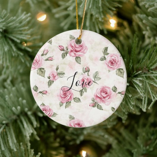 Pretty Pink Roses Romantic Love Keramisch Ornament (Boom)