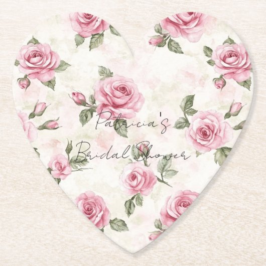 Pretty Pink Rozen Bruidsfeest Kartonnen Onderzetters (Voorkant)