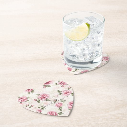 Pretty Pink Rozen Bruiloftsfeest Kartonnen Onderzetters (Insitu)