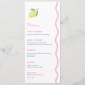 Pretty Pink Squiggle Lemon Bruiloft Luncheon Menu (Voorkant)