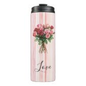 Pretty Pink Stripes Roses Floral Thermosbeker (Voorkant)