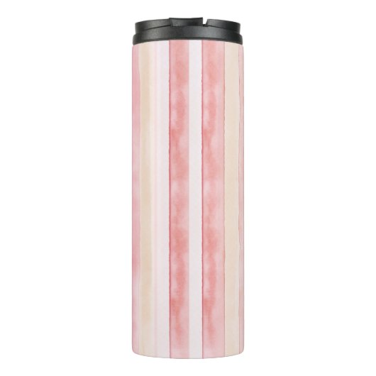 Pretty Pink Stripes Roses Floral Thermosbeker (Achterkant)