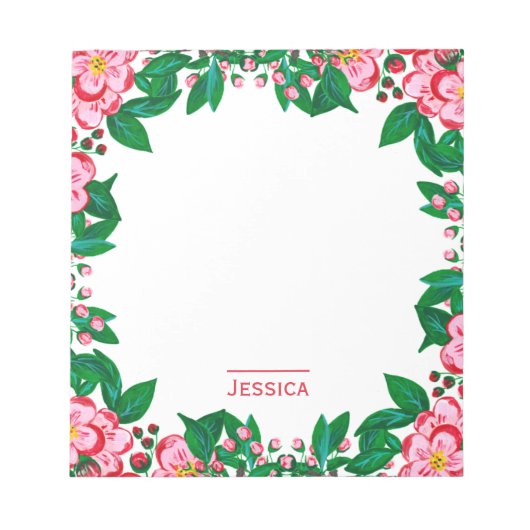 Pretty Pink Vintage Floral Frame Personalised Notitieblok (Voorkant)