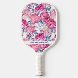 Pretty Pink Watercolor Flower Pattern Custom Text Pickleball Paddle