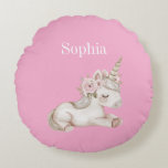 Pretty Pink White Floral Unicorn Rond Kussen<br><div class="desc">Pretty Pink White Floral Unicorn</div>