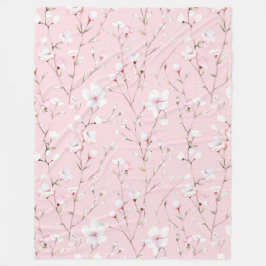 Pretty Pink White Flowers Fleece Deken