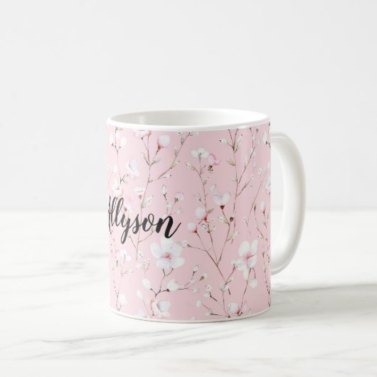 Pretty Pink White Flowers Koffiemok (Voorkant rechts)