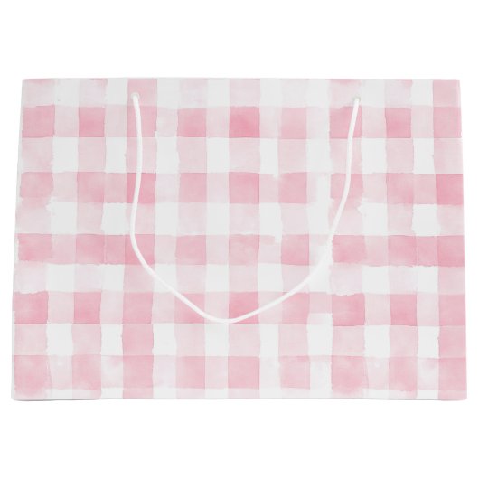 Pretty Pink White Plaid Stripes Bridal Shower Groot Cadeauzakje (Voorkant)