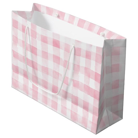 Pretty Pink White Plaid Stripes Bridal Shower Groot Cadeauzakje (Voorkant Gekanteld)