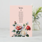 Pretty pink white red rose seating chart card kaart (Staand voorkant)