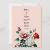 Pretty pink white red rose seating chart card kaart (Achterkant)