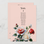 Pretty pink white red rose seating chart card kaart (Voorkant / Achterkant)
