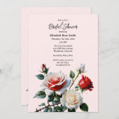 Pretty pink white red roses bridal shower kaart (Voorkant / Achterkant)