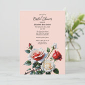 Pretty pink white red roses bridal shower kaart (Staand voorkant)