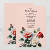 Pretty pink white red roses bridal shower kaart (Voorkant / Achterkant)