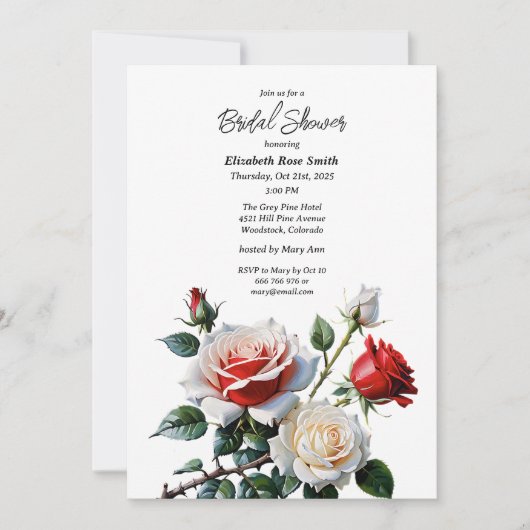 Pretty pink white red roses bridal shower kaart (Voorkant)