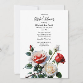 Pretty pink white red roses bridal shower kaart