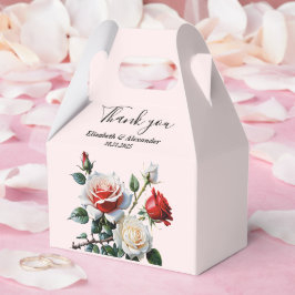 Pretty pink white red roses floral wedding bedankdoosjes