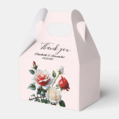 Pretty pink white red roses floral wedding bedankdoosjes (Voorkant Zijde)