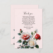 Pretty pink white red roses floral wedding  bedankkaart (Voorkant / Achterkant)