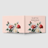 Pretty pink white red roses floral wedding  gastenboek (Volledig)