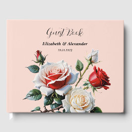 Pretty pink white red roses floral wedding  gastenboek