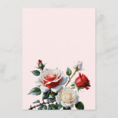 Pretty pink white red roses floral wedding informatiekaartje (Achterkant)