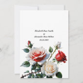Pretty pink white red roses floral wedding kaart (Achterkant)