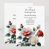 Pretty pink white red roses floral wedding kaart (Voorkant / Achterkant)