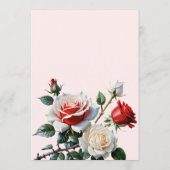 Pretty pink white red roses floral wedding  menu (Achterkant)