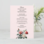 Pretty pink white red roses floral wedding  menu (Staand voorkant)