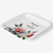 Pretty pink white red roses floral wedding papieren bordje (Gebogen)