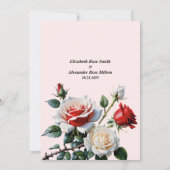 Pretty pink white red roses floral wedding save the date (Achterkant)