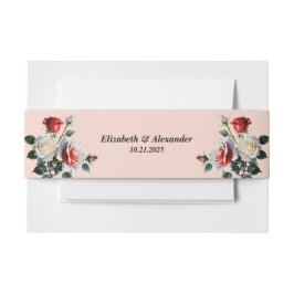 Pretty pink white red roses floral wedding  uitnodigingen wikkel